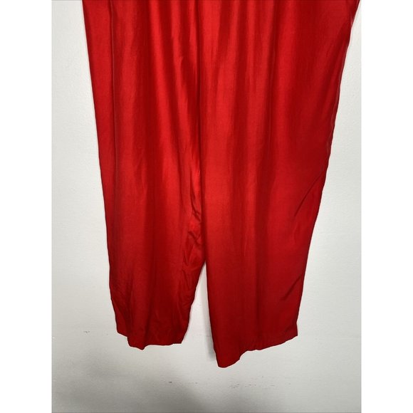 Vintage First Issue Red Silk Pants Sz 12, High Waisted Wide Leg Pleated Pockets - Picture 4 of 7